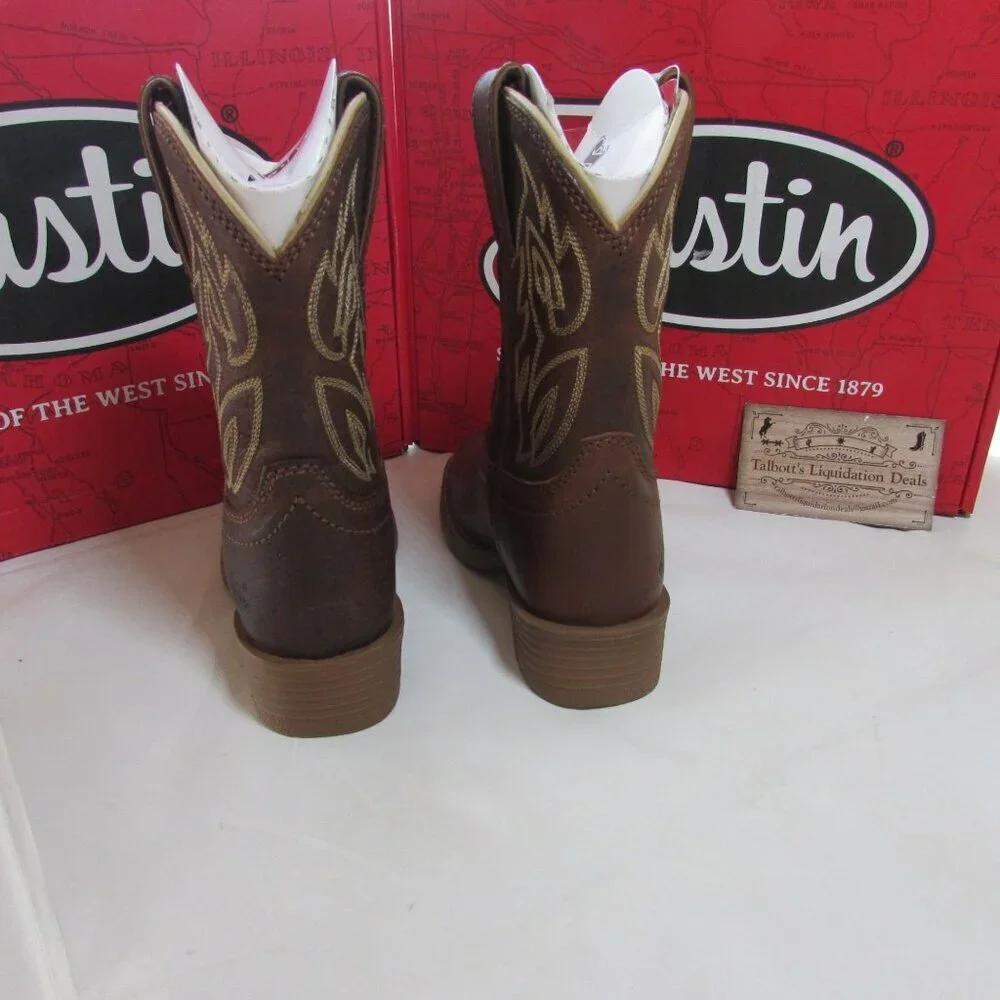 Justin Junior Canter Wide Square Toe Western Boots Roasted Cognac Water Buffalo
